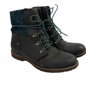 The North Face Dark Brown Leather Knit Top Combat Boots Women's Size 7 ½